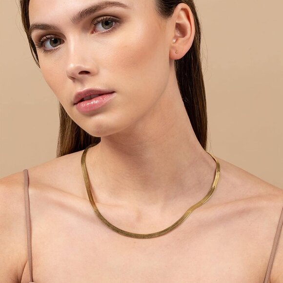 ⚡Snake Chain Herringbone Necklace For Women Gold Filled 14K Gold Silver Plated - Picture 3 of 7